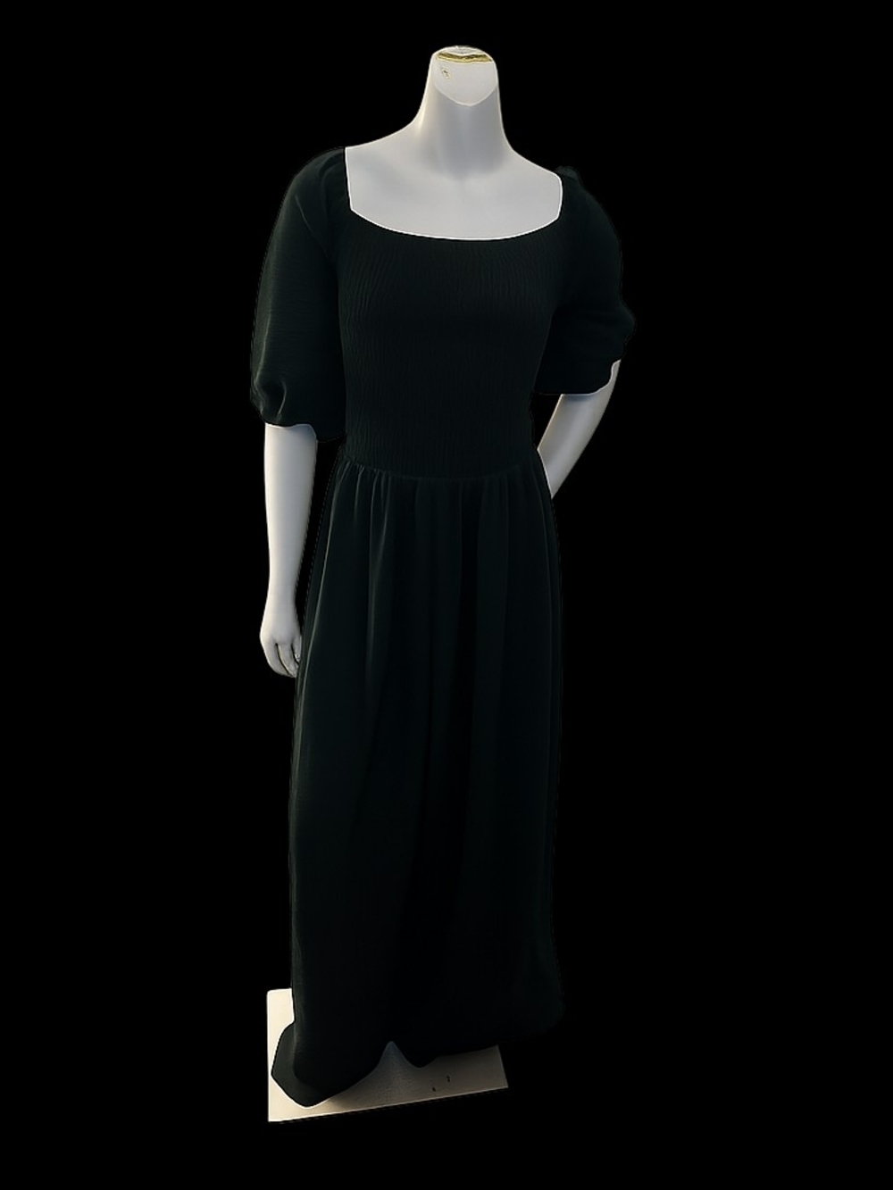 Green Square-Neck Jumpsuit with Puff Elbow Sleeves